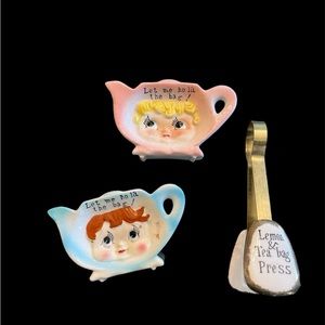 Vintage 40s 50s Tea Bag Press and Holders